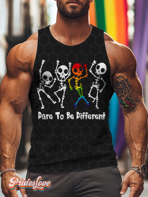 Men’s Retro Skull Man Rainbow Striped Slogan Lgbt Print Vest Multicolor / S
