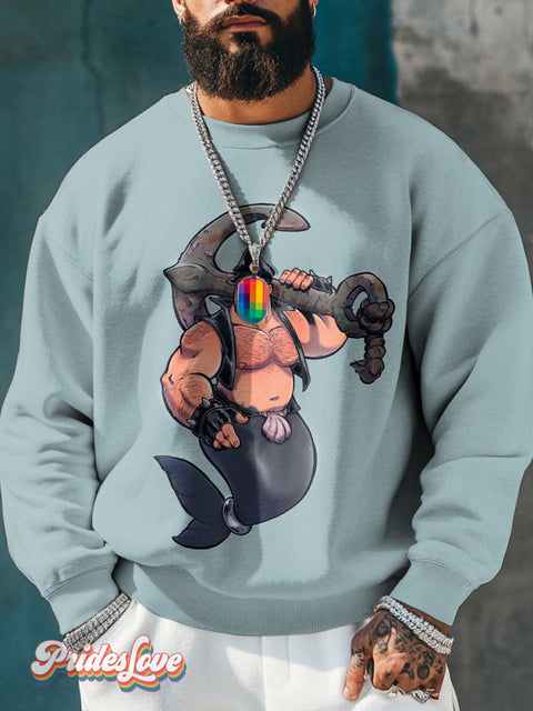 Men’s Retro Uniform Vest Mermaid Gay Anchor Lgbt Print Casual Sweatshirt Multicolor / S