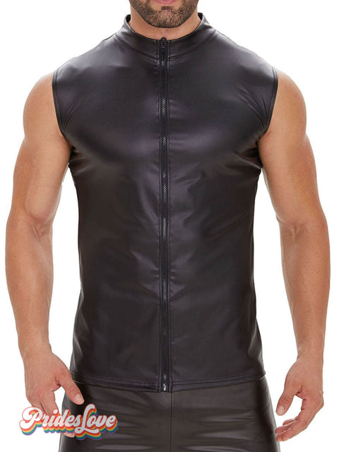 Men’s Sexy Matte Leather Vest Black / M