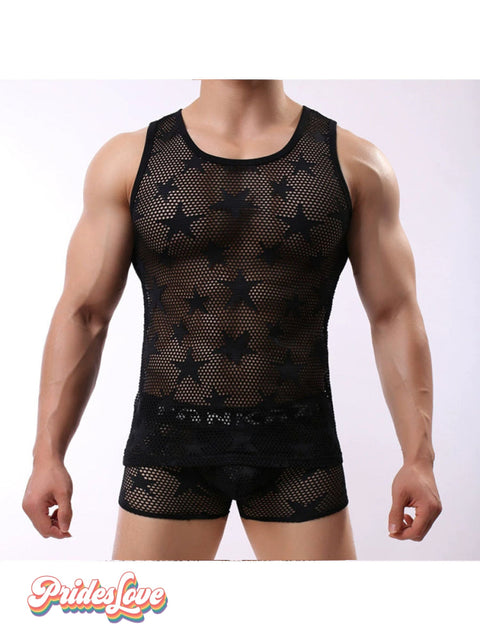 Men’s Sexy Stars breathe hollow Tank Top black / S