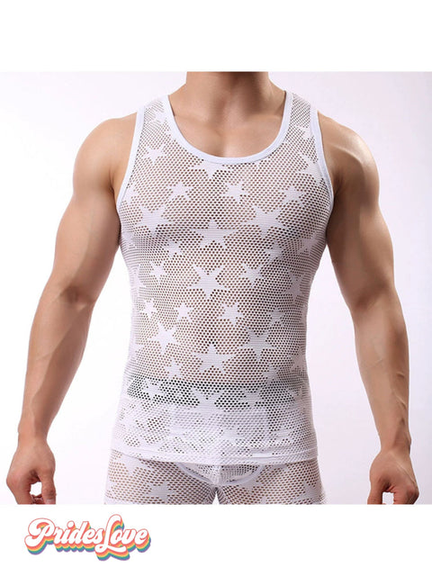 Men’s Sexy Stars breathe hollow Tank Top white / S