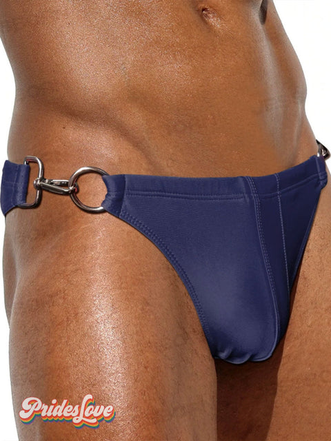 Men’s Solid Color Fashion Metal Buckle Underwear