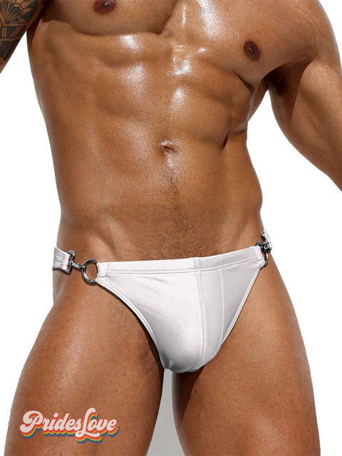 Men’s Solid Color Fashion Metal Buckle Underwear White / M