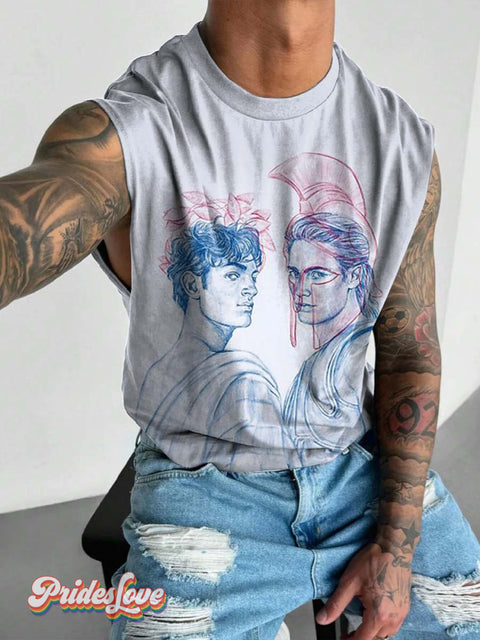 Men’s Song Of Achilles Art Gay Retro Print Wide Shoulder Vest Multicolor / S