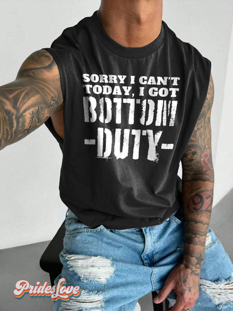 Men’s Sorry I Can’t Today,i Got Bottom Duty LGBT Gay Pride Art Wide Shoulder Vest Black / S