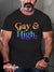 Men’s Vintage Gay & High Rainbow Slogan Lgbt Print T-Shirt Multicolor / S