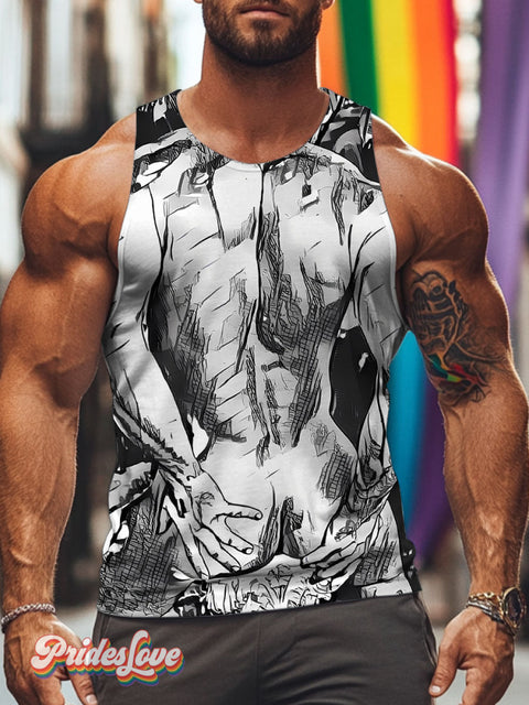 Modern Abstract Black and White Art Rainbow LGBTQ Gay Print Men’s Tank Top Multicolor / S