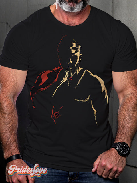 Muscle Bear Scruff Woof Gay Gift Rainbow Lgbt Art Print T-Shirt Multicolor / S