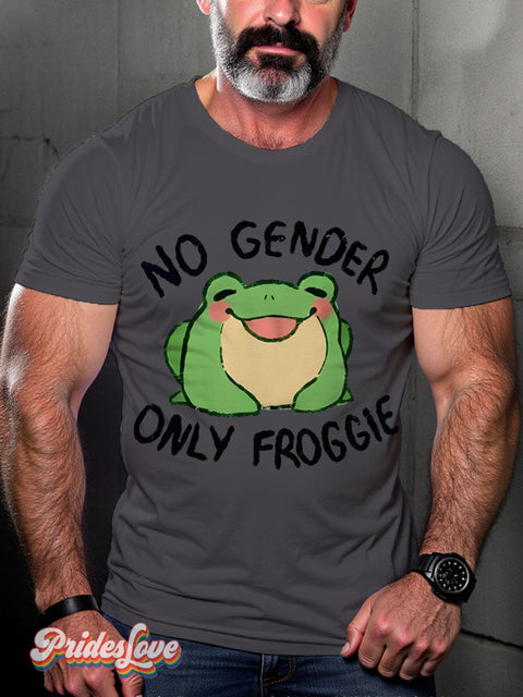 No Gender Only Froggie Frog Rainbow LGBTQ Gay Print T-shirt Gray / S