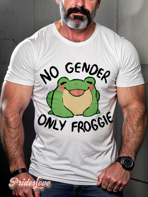 No Gender Only Froggie Frog Rainbow LGBTQ Gay Print T-shirt White / S