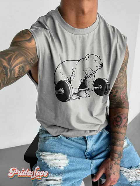Polar Bear Deadlift Muscle Lgbt Rainbow Gay Print Men’s Wide Shoulder Vest Colorful / S