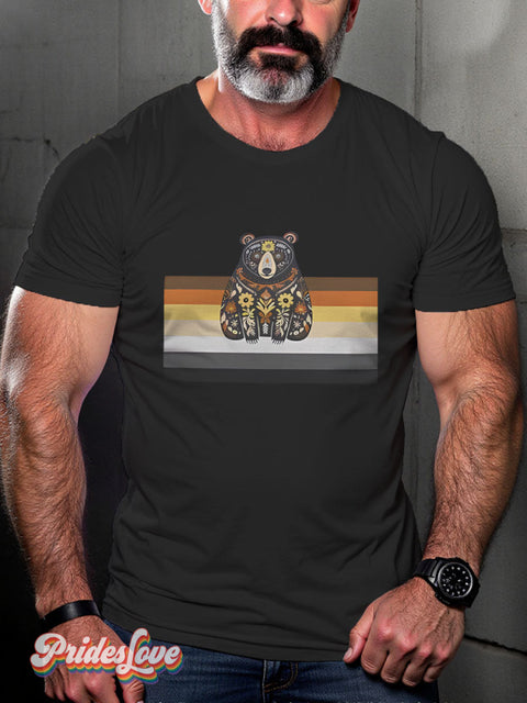 Pretty Bear Rainbow Lgbtq Gay Print T-Shirt Black / S