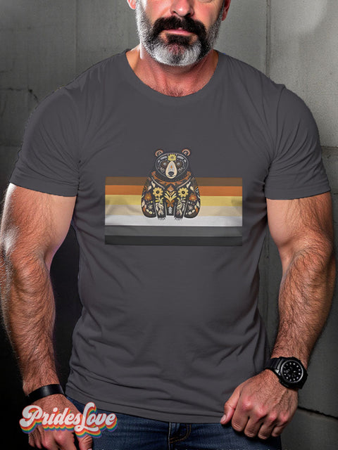 Pretty Bear Rainbow Lgbtq Gay Print T-Shirt Gray / S