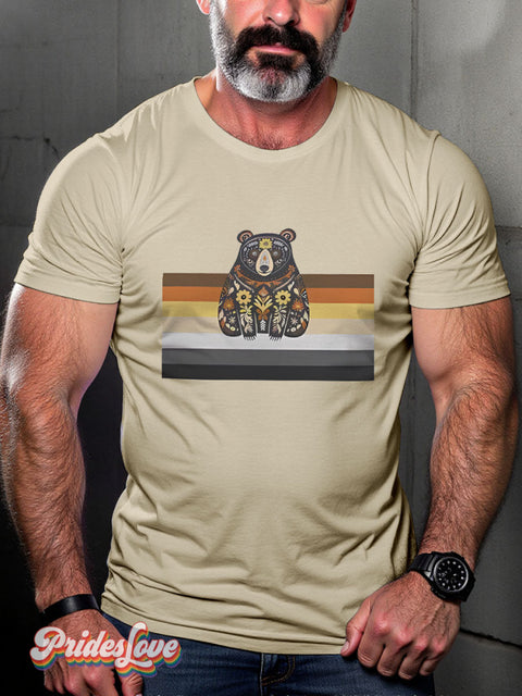Pretty Bear Rainbow Lgbtq Gay Print T-Shirt Sand / S