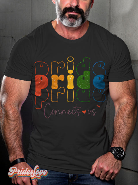 Pride Connects Us Rainbow LGBTQ Gay Print T-shirt Black / S