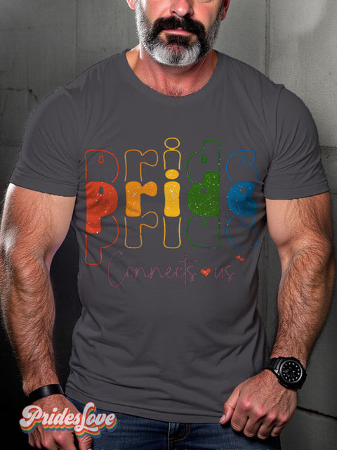 Pride Connects Us Rainbow LGBTQ Gay Print T-shirt Gray / S