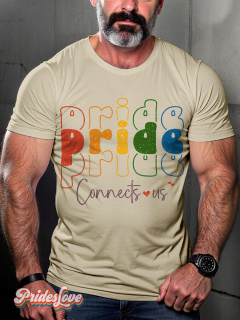 Pride Connects Us Rainbow LGBTQ Gay Print T-shirt Sand / S
