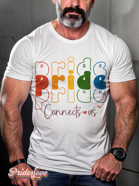 Pride Connects Us Rainbow LGBTQ Gay Print T-shirt White / S