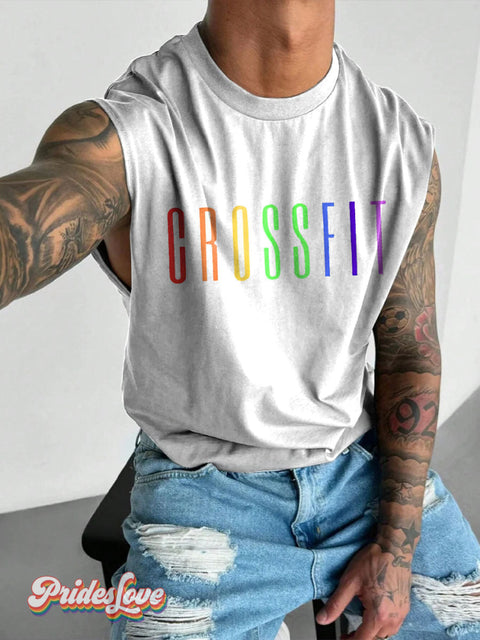 Pride Crossfit Workout Rainbow Lgbtq Gay Print Men’s Wide Shoulder Vest Colorful / S