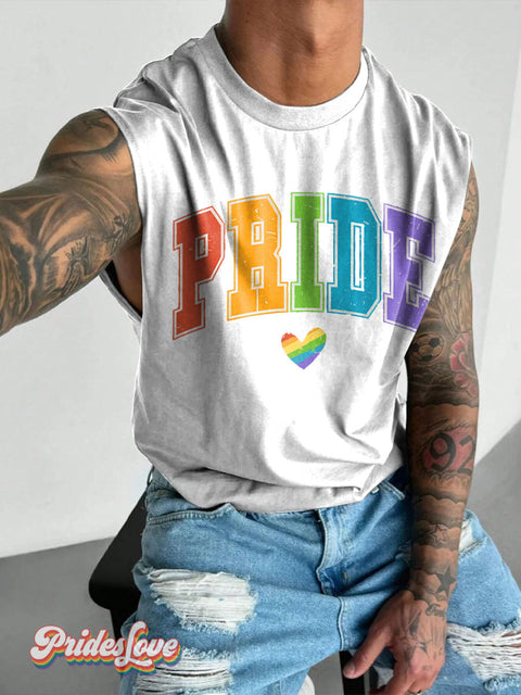 PRIDE Gay Rainbow LGBTQ Print Men’s Wide Shoulder Vest Multicolor / S