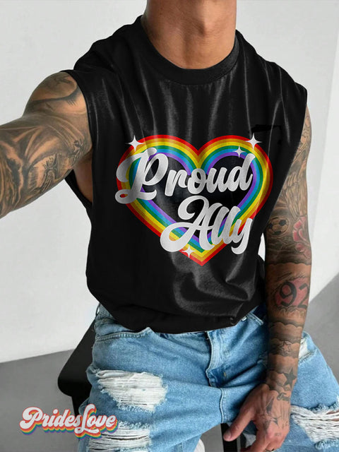 Pride Heart Lgbt Rainbow Gay Print Men’s Wide Shoulder Vest Colorful / S