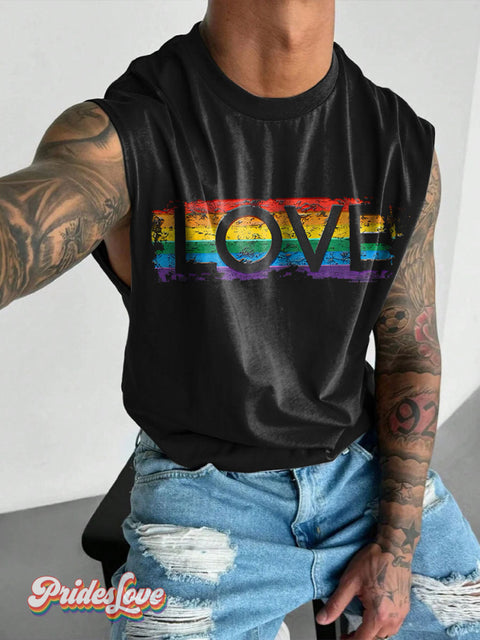 Pride Love Men’s Proud Parade Rainbow LGBTQ Gay Print Men’s Wide Shoulder Vest Multicolor / S