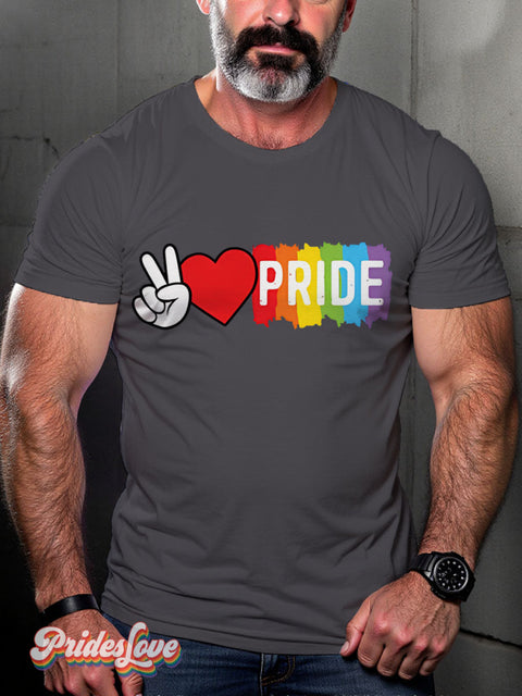Pride Love Rainbow LGBTQ Gay Print T-shirt Gray / S