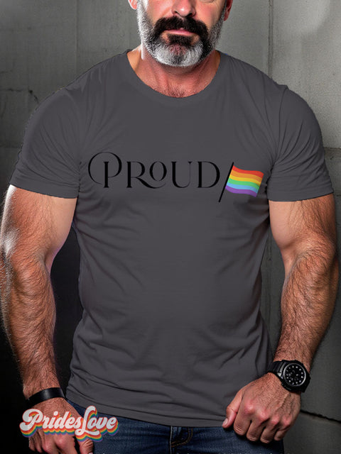 Pride Month Proud Rainbow LGBTQ Gay Print T-shirt Gray / S