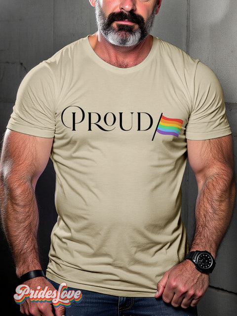 Pride Month Proud Rainbow LGBTQ Gay Print T-shirt Sand / S