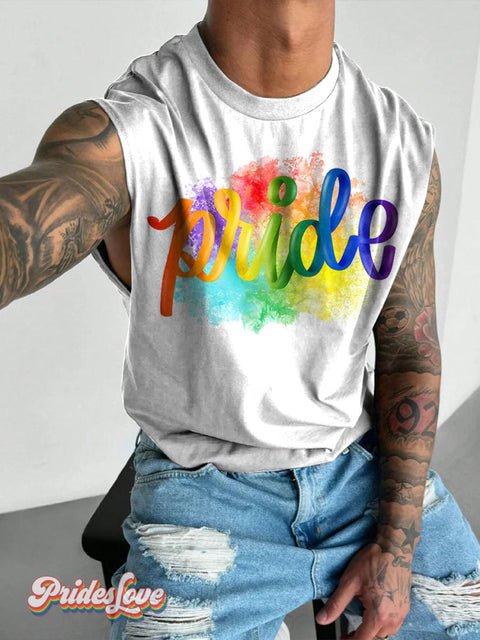 Pride Rainbow Paint Splatter Lgbtq Gay Print Men’s Wide Shoulder Vest Colorful / S