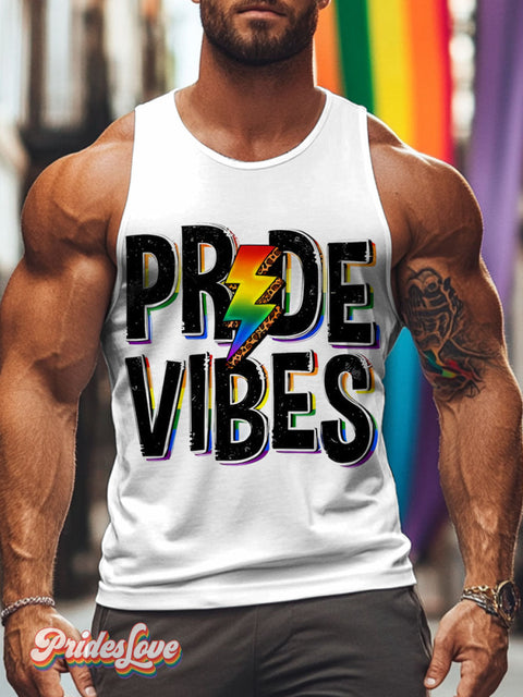 Pride Vibes Retro Rainbow LGBTQ Gay Print Men’s Tank Top Multicolor / S