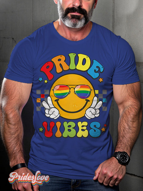 Pride Vibes Smiling face Rainbow LGBTQ Gay Print T-shirt RoyalBlue / S