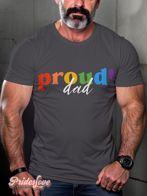 Proud Dad Pride Month Rainbow LGBTQ Gay Print T-shirt Gray / S