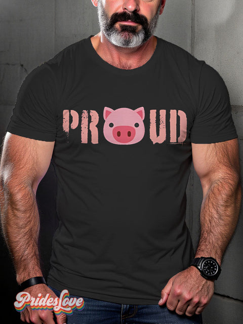 Proud Pig Cute Rainbow LGBTQ Gay Print T-shirt Black / S