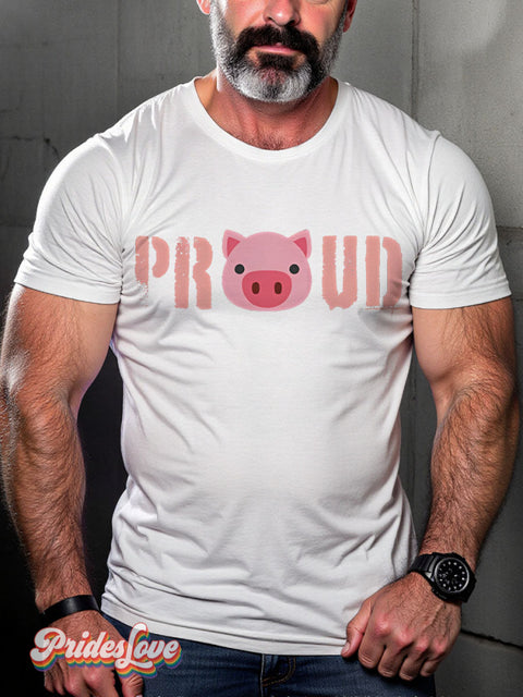 Proud Pig Cute Rainbow LGBTQ Gay Print T-shirt White / S