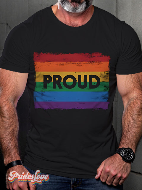PROUD Pride Rainbow Flag Rainbow LGBTQ Gay Print T-shirt Multicolor / S