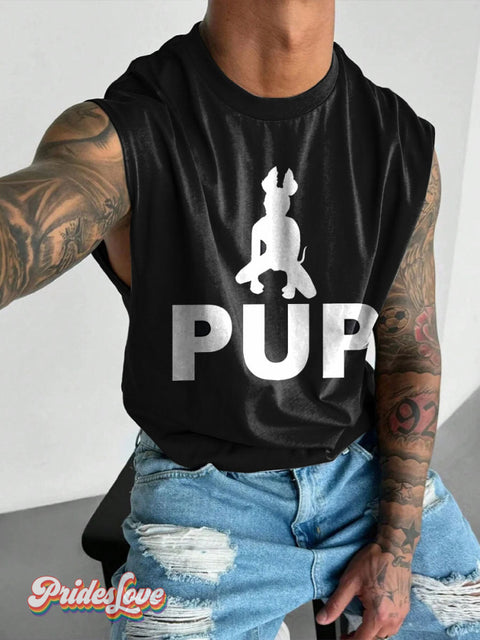 Pup Puppy Pride Lgbt Rainbow Gay Print Men’s Wide Shoulder Vest Colorful / S