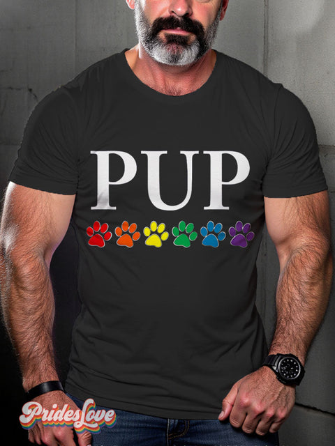 Pup Rainbow Pride Lgbt Gay Art Print T-Shirt Black / S