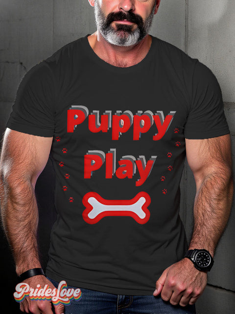 Puppy Play Lgbt Rainbow Gay Art Print T-Shirt Black / S