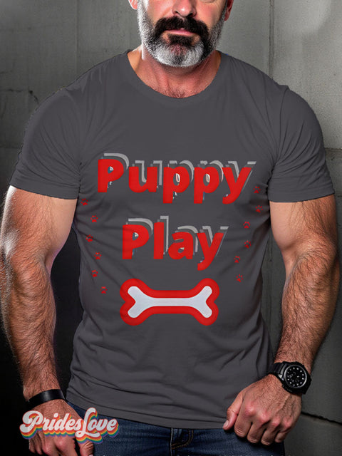 Puppy Play Lgbt Rainbow Gay Art Print T-Shirt Gray / S