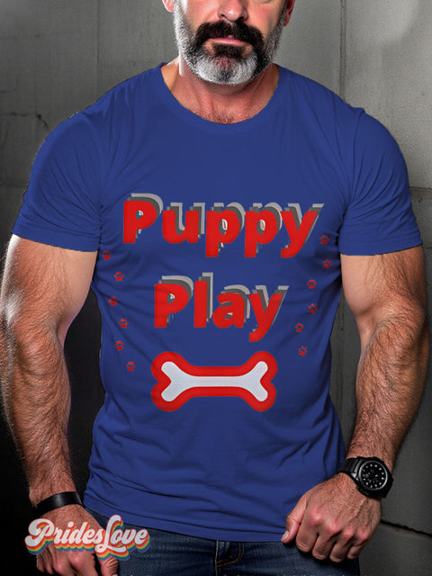 Puppy Play Lgbt Rainbow Gay Art Print T-Shirt Royalblue / S
