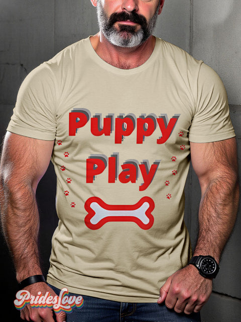 Puppy Play Lgbt Rainbow Gay Art Print T-Shirt Sand / S