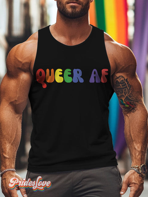 Queer AF Rainbow LGBTQ Gay Print Men’s Tank Top Multicolor / S