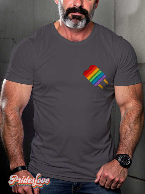 Queer Ice Cream Rainbow LGBTQ Gay Print T-shirt Gray / S