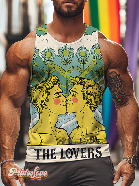 Queer Kiss Art Rainbow LGBTQ Gay Print Men’s Tank Top Multicolor / S