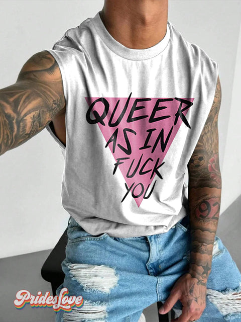 Queer Pink Triangle Rainbow LGBTQ Gay Print Men’s Wide Shoulder Vest Multicolor / S