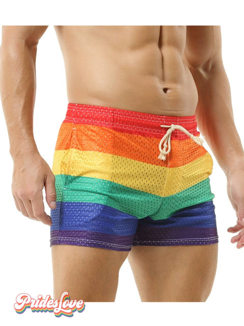 Rainbow Breathable Cutout Men’s Drawstring shorts