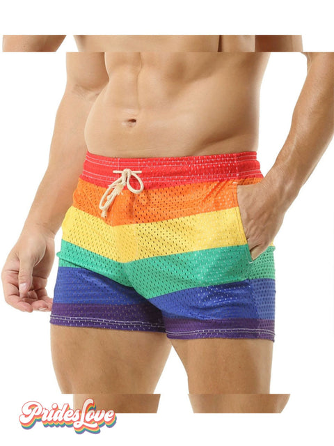 Rainbow Breathable Cutout Men’s Drawstring shorts