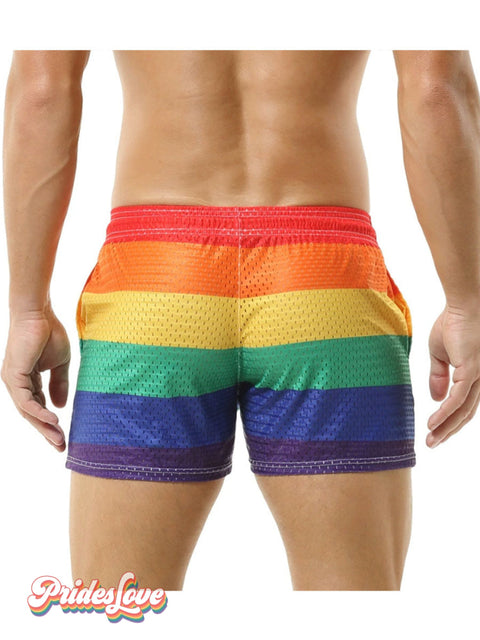 Rainbow Breathable Cutout Men’s Drawstring shorts