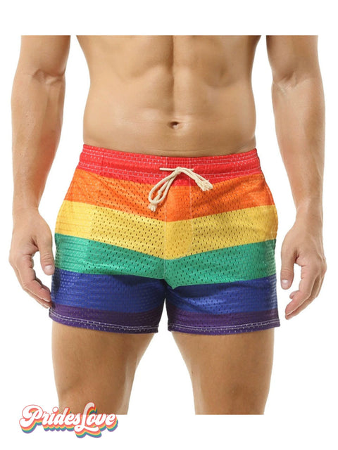 Rainbow Breathable Cutout Men’s Drawstring shorts Colorful / S